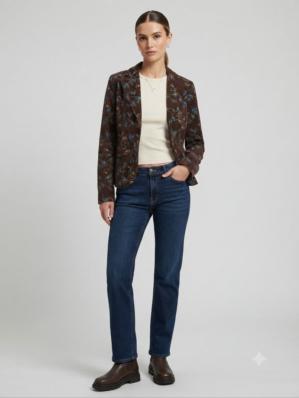 ​Edward Embroidered Floral Corduroy Blazer Brown Y2K Vtg Size 12 Modern M